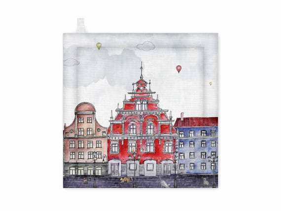 Pot Holder, City & Balloons, kitchen accessory, linen pot holder, kitchen decoration