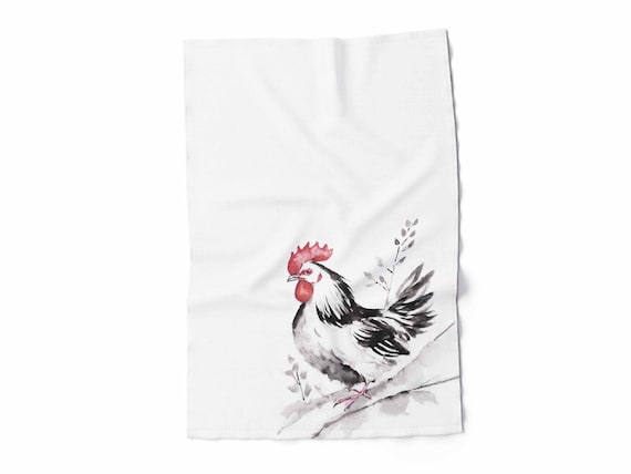 Kitchen towel, Watercolor Chicken, Rustic table decor, Easter decor, 100% linen