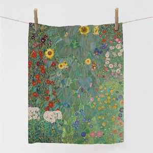 Klimt Sonnenblumen Leinen Geschirrtuch, Jugendstil Küche Decor