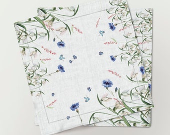 Napkin set, Cornflowers, cornflowers napkins, Easter decor, Easter napkins, 12,5" x 12,5" , 100% linen, linen napkins, wedding table decor