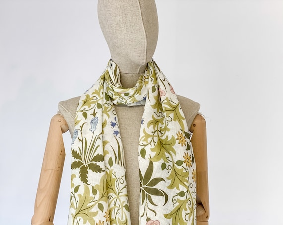 Linen women scarf, Celandine, William Morris, 100% linen, soft linen, women scarf hand made in Lithuania, Pure European Linen