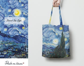 Van Gogh, tote bag, linen bag, art print, birthday gift, shoulder bag, linen tote, art print bag, 100% linen