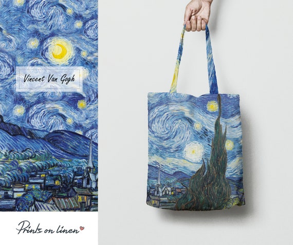 Van Gogh, tote bag, linen bag, art print, birthday gift, shoulder bag, linen tote, art print bag, 100% linen