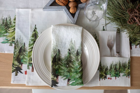 Christmas cutlery holders, Christmas table decor, dinner flatware bag, cutlery holder, cutlery pocket, fabric cutlery holder, 100% linen