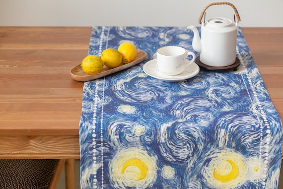 Table runner, Vincent van Gogh, Starry Night, linen table runner, table runner pattern, 100% linen fabric