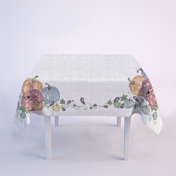 Autumn Linen tablecloth, Thanksgiving table, farmhouse decor, pumpkin