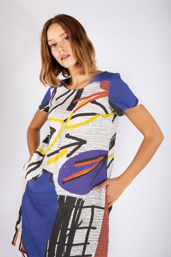 Linen dress, graffiti, street art, street wear, urban dress, linen women dress, 100% linen, custom size, wholesale dress,