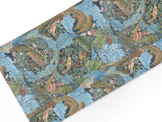 Table runner, Acanthus and Birds, William Morris, 100% linen