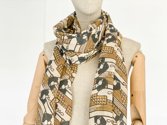 Women scarf, Koloman Moser, Washed Linen Scarf, Linen Scarf, 100% linen, Hand made in Lithuania, Europe