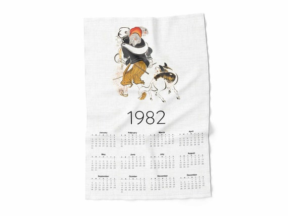 Calendar Towel, dog towel, dog year, Zodiac Tea Towel, linen towel, 100% linen