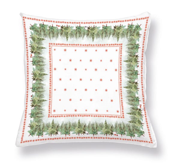 Cushion cover, Ethno-Festive Fir, Christmas decoration, linen pillow