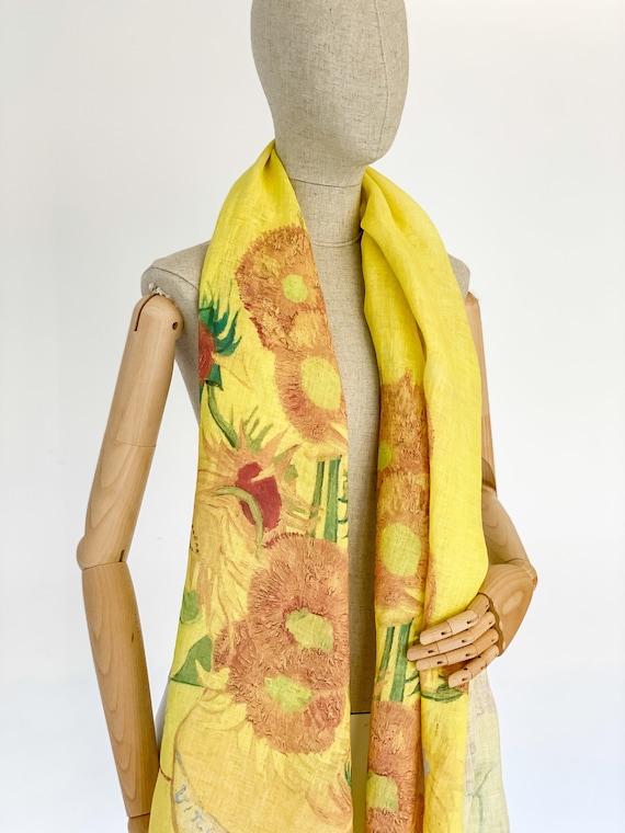 Linen women scarf, Vincent Van Gogh, Sunflowers, Linen scarf, 27x76 inches, linen scarf, 100% linen, Van Gogh