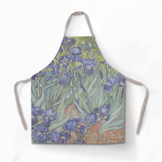 Apron, Van Gogh, Irises, matching towel, linen apron, custom apron, free size apron, hand made apron, chef apron, linen towel, apron pattern
