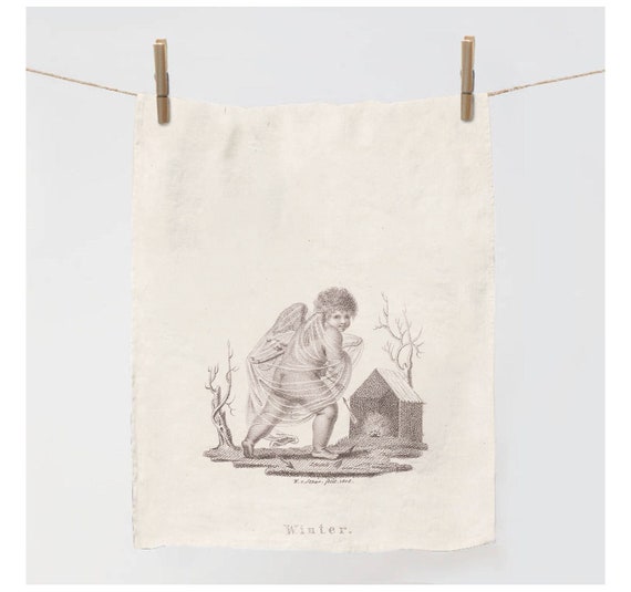 Kitchen towel, Putto with shawl, Willem van Senus, 1808, linen towel, Vintage kitchen towel, 100% linen