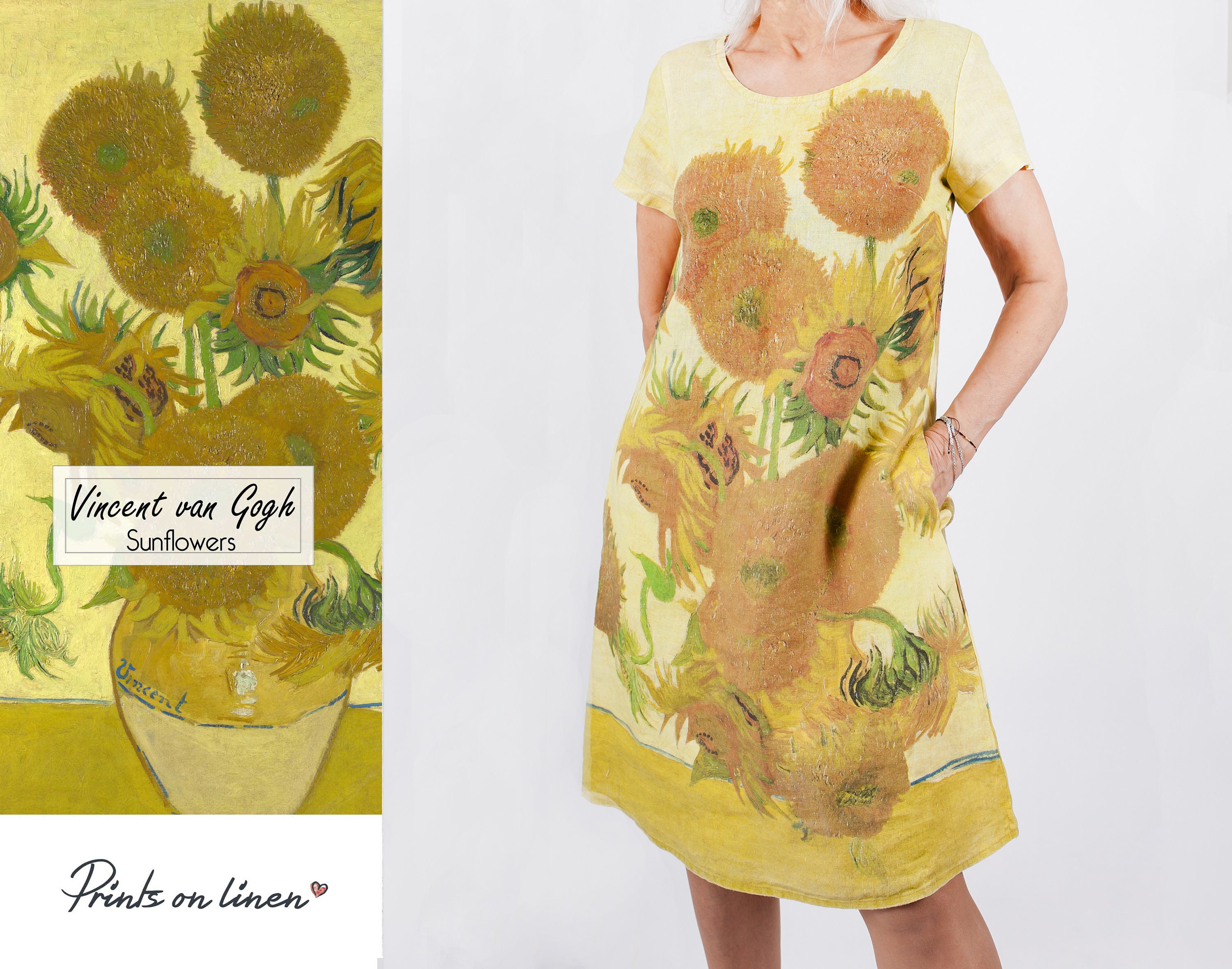 Vincent van Gogh, linen women dress, Sunflowers, plus size, women dress