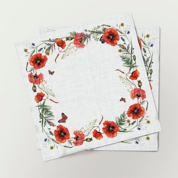 Napkins, Wild Poppies, Plant napkins, linen napkins, Easter napkins, red napkins, fabric napkins