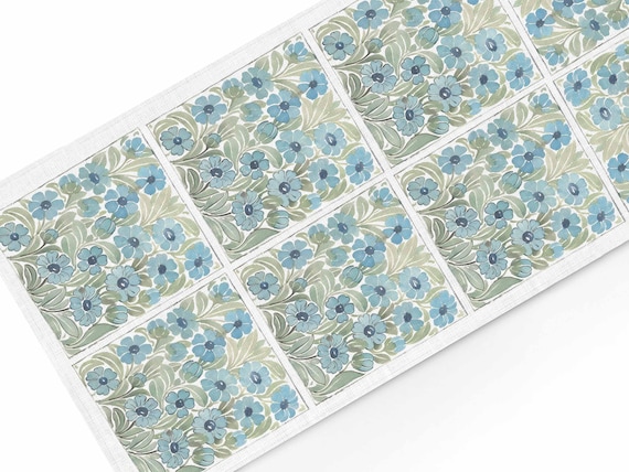 Linen Table runner, William De Morgan, Linen Table Runner: Vintage Tile Design