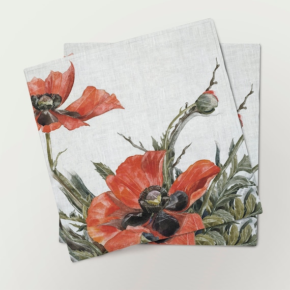 Napkins set, Red Poppies 1929, Charles Demuth, linen napkins, Poppies napkins, Poppies flowers, Poppies painting, wholesale napkins