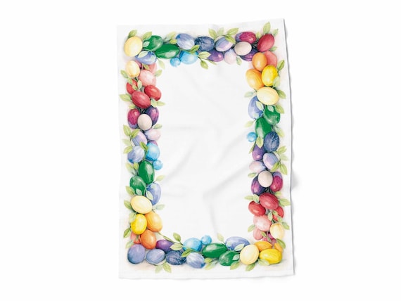 Linen Easter Kitchen Towel, Colourful Easter Eggs, Handmade Lithuanian Decor