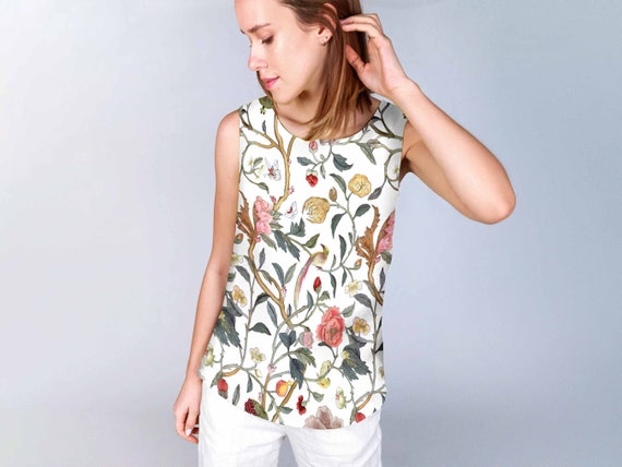 Linen top, Birdsong, women blouse, linen shirt, 100% linen, blouse, sleeveless shirt, custom size shirt, linen tank top