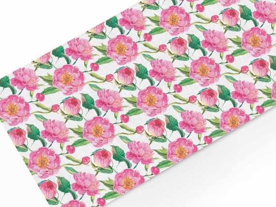Table runner, Wildflower peonies, Floral table top 100% linen, party decor linens, vintage wedding table top