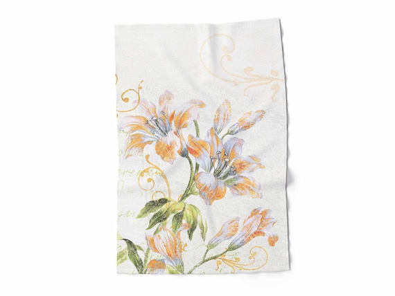 Kitchen Towel, Golden Lily, Vintage decor, 100% linen