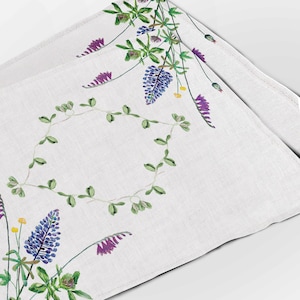 Placemats set 4 or 6, Lupines, 100% linen, linen placemats, white / beige linen, lupines placemats, housewarming gift, easter placemats image 1