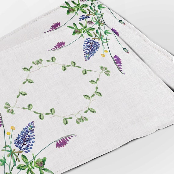 Placemats set (4 or 6), Lupines, 100% linen, linen placemats, white / beige linen, lupines placemats, housewarming gift, easter placemats