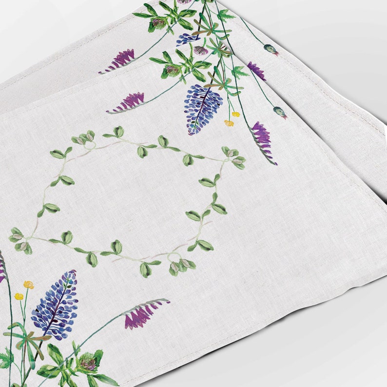 Placemats set 4 or 6, Lupines, 100% linen, linen placemats, white / beige linen, lupines placemats, housewarming gift, easter placemats image 1