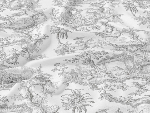 Linen fabric, Toile de Jouy, Grey color, Fabric by yard, Fabric by meters, 100% linen, Fabric wedding decor, wedding linens