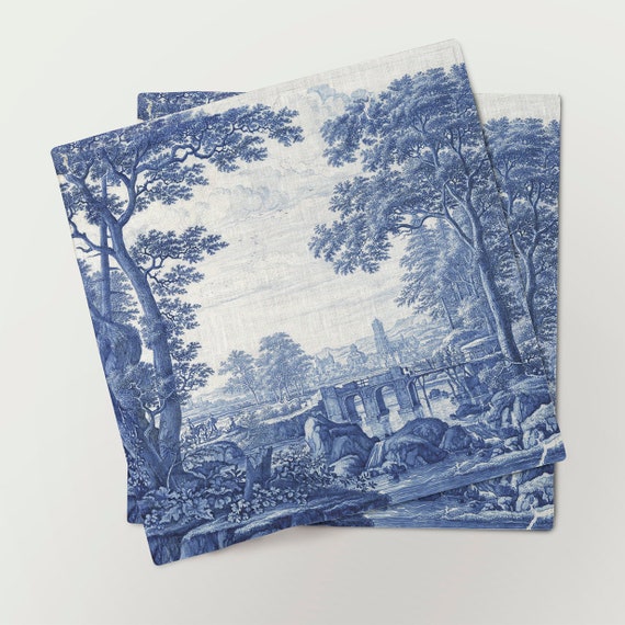 Napkins set, Frederik van Frytom, Vintage napkins, Linen toile napkins, Fabric napkins, 100% linen, art print