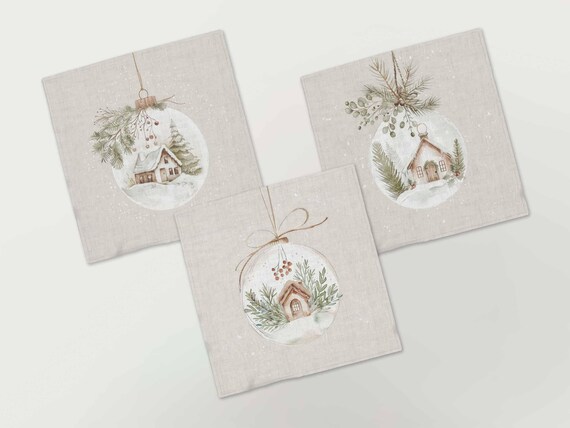 Napkins set, Soft Beige Christmas, linen napkins, Holiday decor, Christmas napkins, 100% linen, Yule napkins, Winter napkins