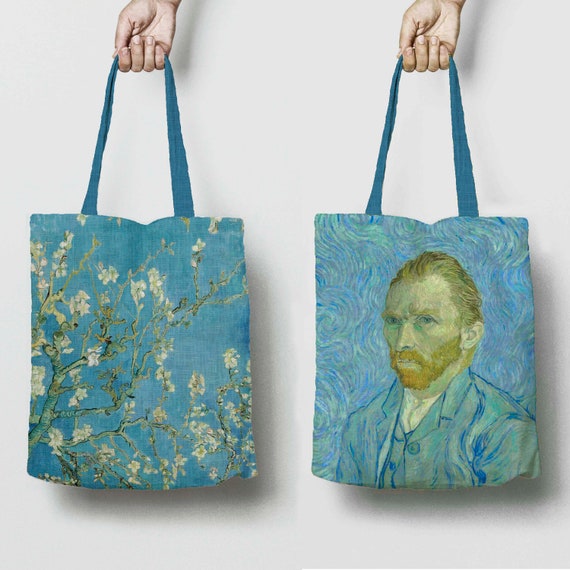 Two sides linen tote bag, Vincent van Gogh, Almond Blossom, Autoportret, linen tote, tote bag, 100% linen, hand made in Lithuania