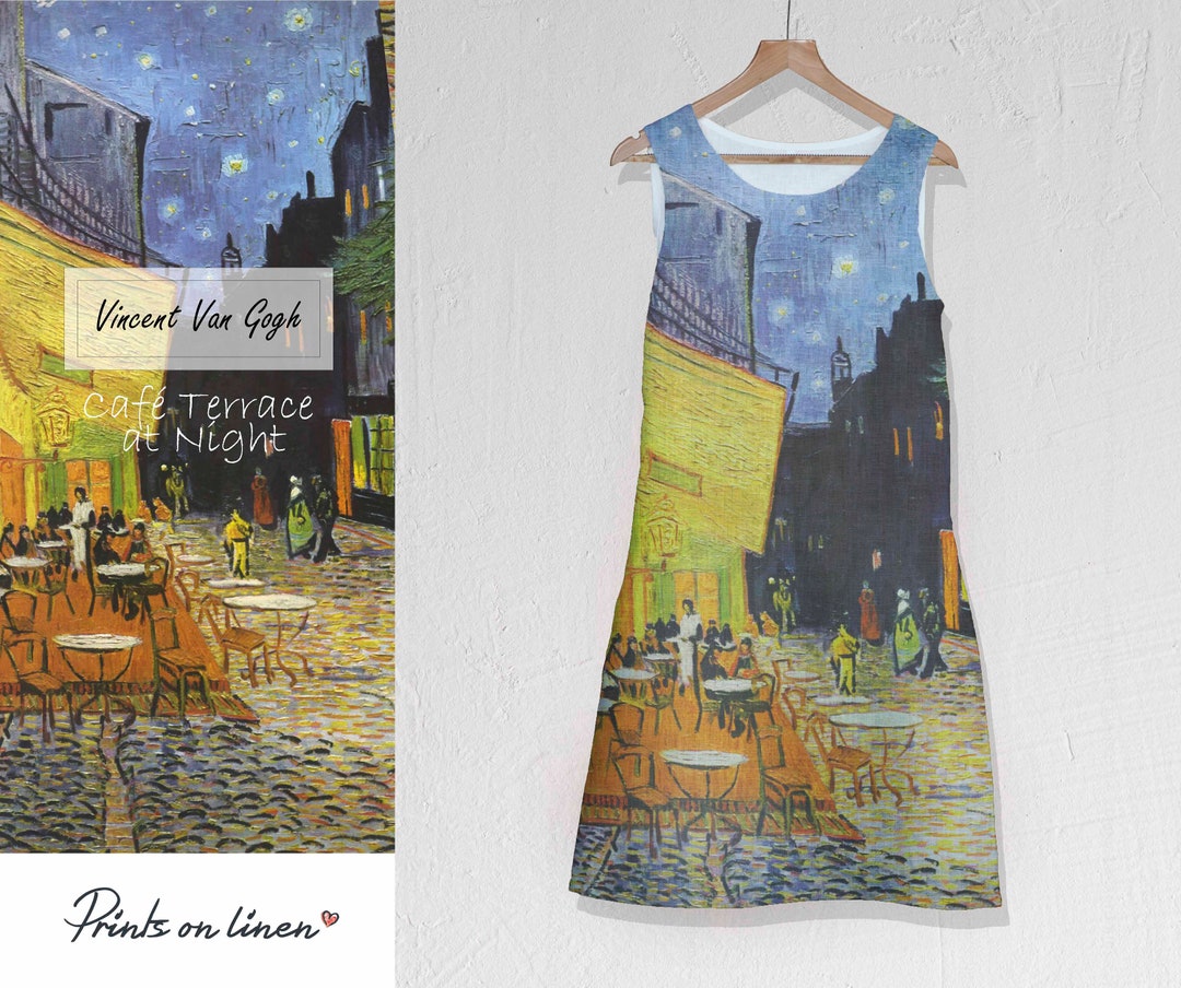 Linnen jurk, Van Gogh, mouwloze jurk, boho-jurk, linnen jurk voor
