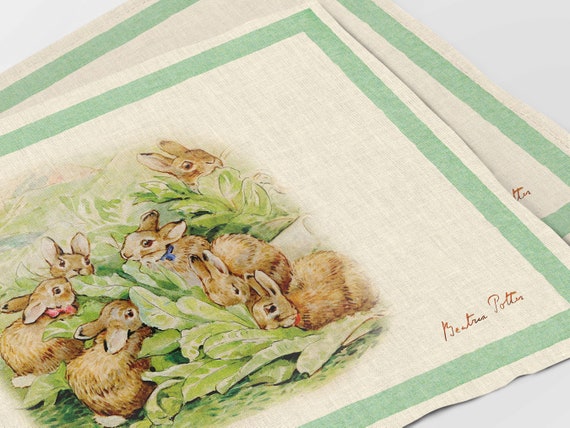 Placemats set, Easter placemats, 100% linen, Rabbit placemats, Bunny placemats