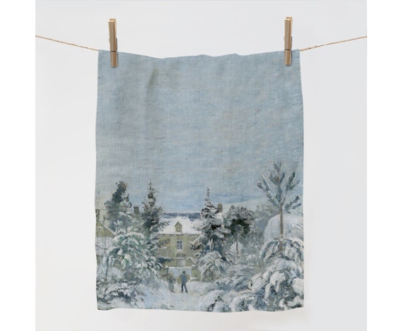 Kitchen towel, Piette's House at Montfoucault, Camille Pissarro, linen towel, towel with hook, towel print, 100% linen, Christmas towel