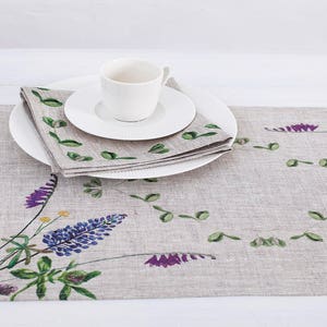 Placemats set 4 or 6, Lupines, 100% linen, linen placemats, white / beige linen, lupines placemats, housewarming gift, easter placemats image 4