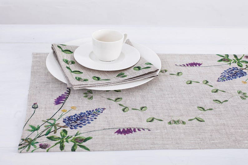 Placemats set 4 or 6, Lupines, 100% linen, linen placemats, white / beige linen, lupines placemats, housewarming gift, easter placemats image 4