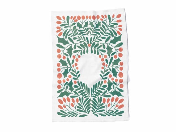 Linen towel, Modern Christmas, 100% linen, fabric towel