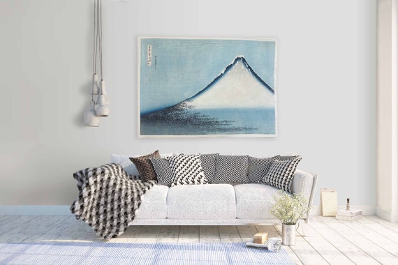 Le Fuji bleu" by Katsushika Hokusai, Mountain wall decor, japan wall tapestry, wall art, wall hanging, fabric tapestry, 100% linen