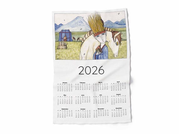 Linen Calendar Tea Towel: Horse Print, Milda Kozyroviciute Artist