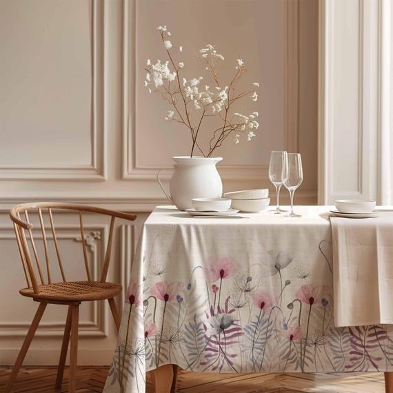 Linen tablecloth, Country Garden, farmhouse decor, rectangle tablecloth, 100% linen fabric
