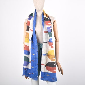 Malevich linen Scarf,  Sportsmen, Linen scarf, Futuristic design, gift idea, Malevich print, Malevich art, Kazimir Malevich