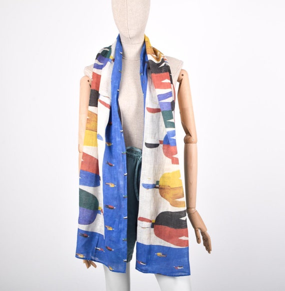 Malevich linen Scarf,  Sportsmen, Linen scarf, Futuristic design, gift idea, Malevich print, Malevich art, Kazimir Malevich