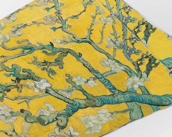 Almond Blossom Linen Placemats, Van Gogh Yellow Edition