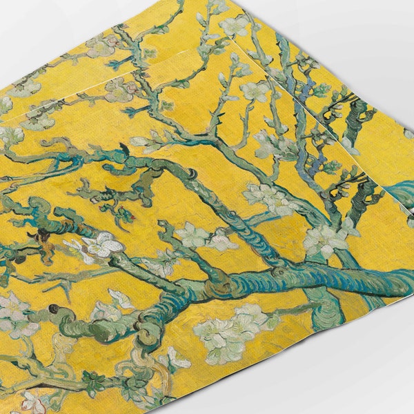 Placemats, Almond Blossom, Yellow editio, Vincent van Gogh, placemats set of 4, placemats set of 6, fabric placemats, linen placemats