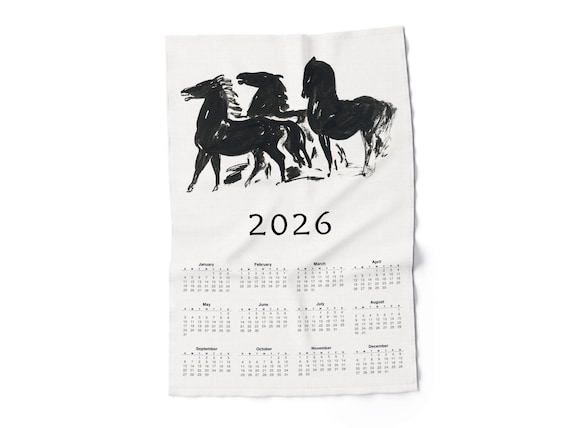 Calendar Towel, Horse towel, Horse year, Zodiac Tea Towel, linen towel, 100% linen