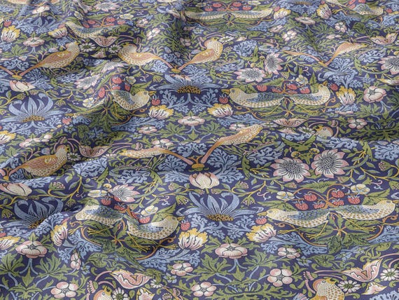 Linen fabric, William Morris, Strawberry Thief, Fabric by yard, Fabric by meters, 100% linen, Fabric wholesale, Crafting fabric