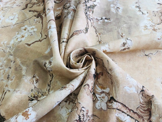 Brown sugar, Vincent van Gogh, Almond Blossom, Linen fabric, Fabric by yard, fabric by meters, 100% linen, wholesale, crafting fabric