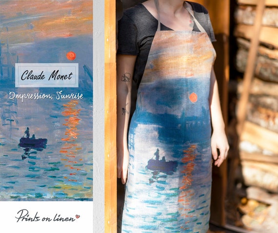 Apron, Claude Monet, Impression Sunrise, matching towel, linen apron, custom apron, free size apron, hand made apron, artist apron